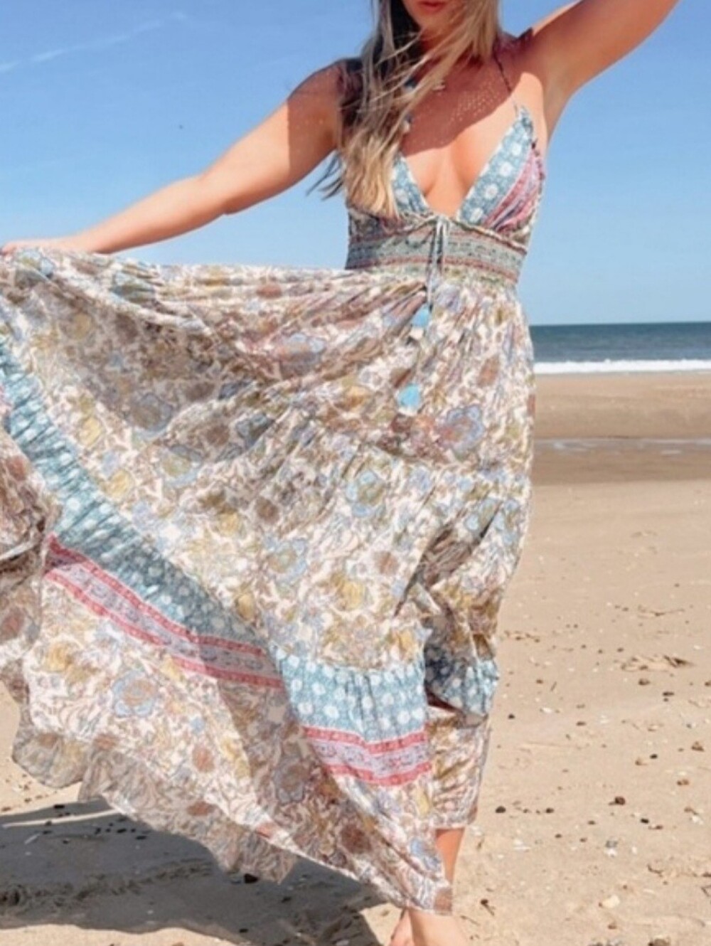 Free People Real Love Maxi Cotton Tiere Daylight Combo Dress Size XS